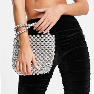 Silver Ball Hardware Embellished Clutch Bag
